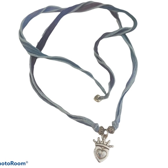 Jewelry - Blue Ribbon Necklace with Heart and Crown Charm